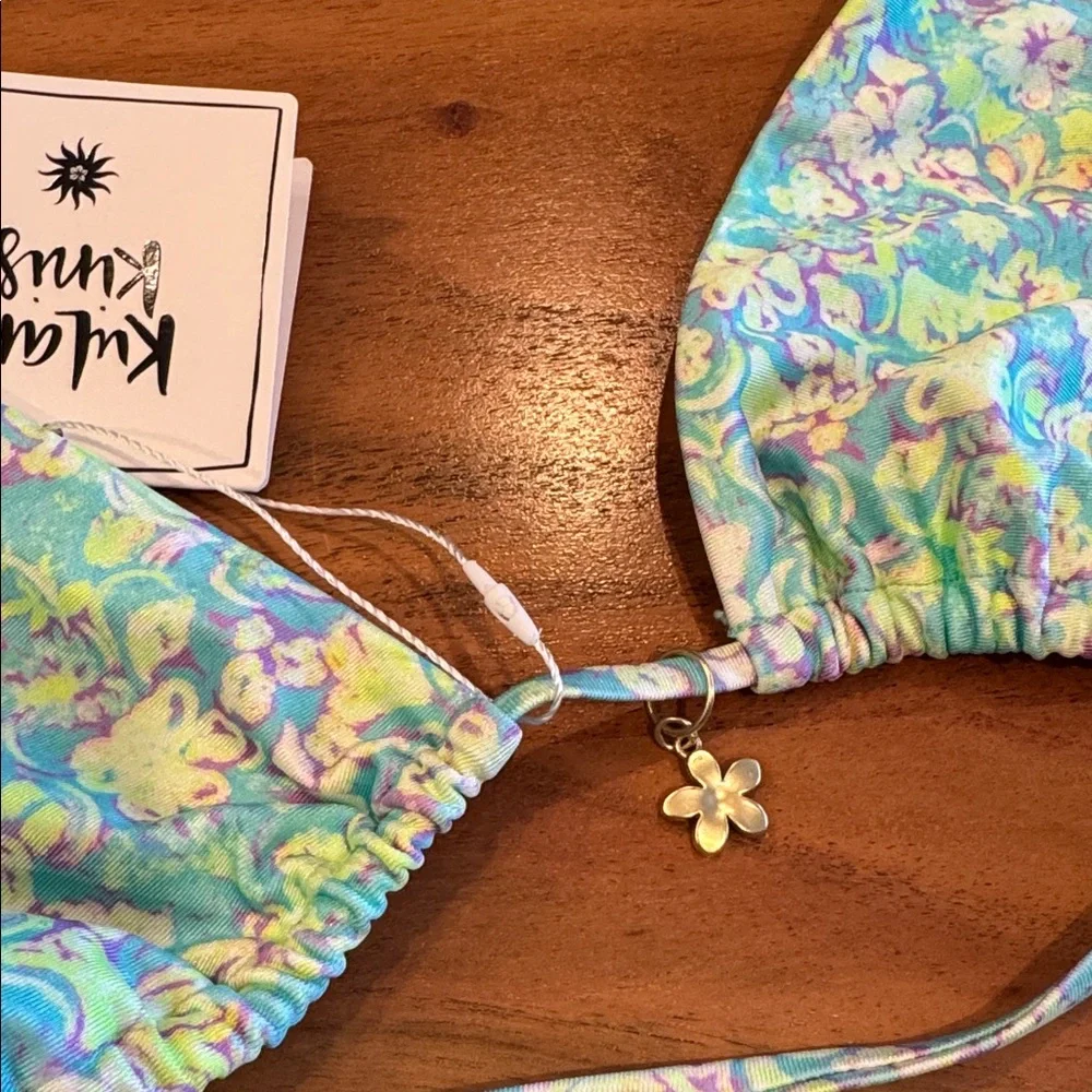 Kulani Kinis Bind Tie Halter Bikini Top in Hibiscus Fizz, NWT, XL - Picture 6 of 6